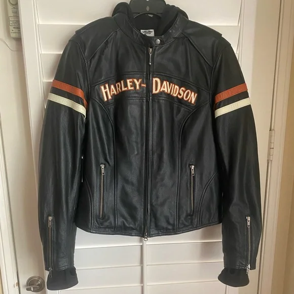Authentic 3 in 1 Harley Davidson Black Orange Miss Enthusiast Leather Jacket Lrg - Picture 4 of 15